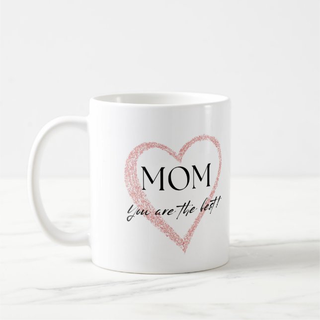 Pink Simple Heart Best Mom Mother's day  Coffee Mug (Left)