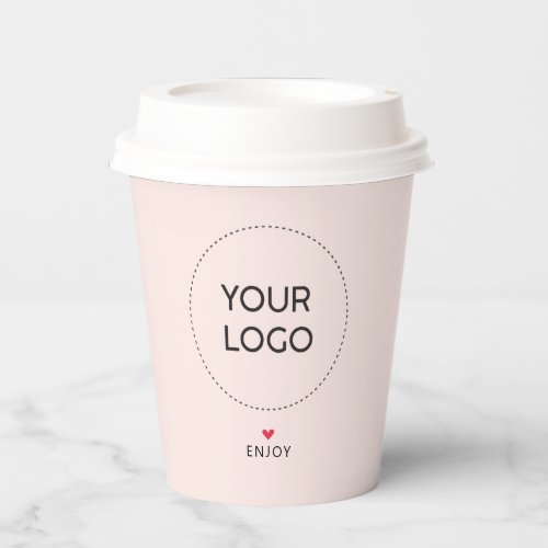 Pink Simple Heart Business Logo QR code Custom Paper Cups