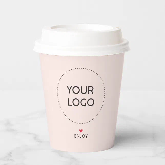 Pink Simple Heart Business Logo QR code Custom Paper Cups | Zazzle