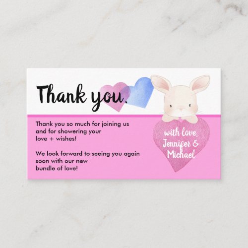 Pink Simple Heart Cute Baby Bunny Rabbit Thank You Enclosure Card