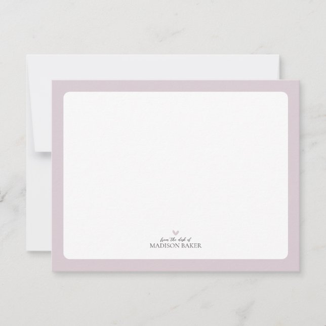 Pink | Simple Heart Personalized Stationery Note Card (Front)