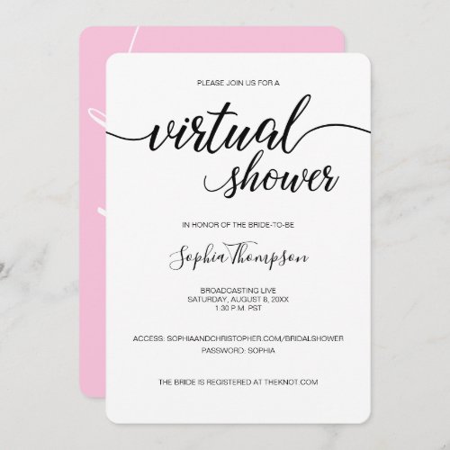 Pink Simple LIVE VIRTUAL wedding BRIDAL SHOWER Invitation