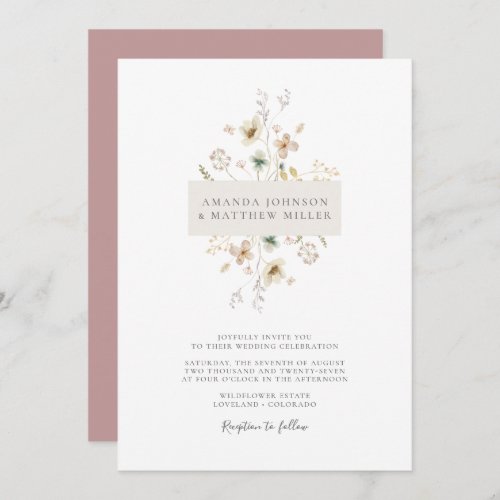 Pink Simple Minimal Elegant Pressed Floral Wedding Invitation