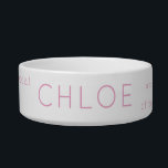 Pink Simple Minimal Name   Nickname Custom Pet Bowl<br><div class="desc">Minimal Pink and White Personalized Pet Name and Nickname Food or Water Bowl with fun and modern fonts that include LOTS OF names you call your cat or dog on a daily basis. The simple design is timeless and trendy for any decor. Edit the text template by clicking 'customize further'...</div>