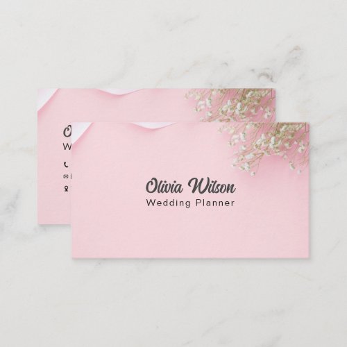 Pink Simple Minimalist Flower Wedding Planner Business Card