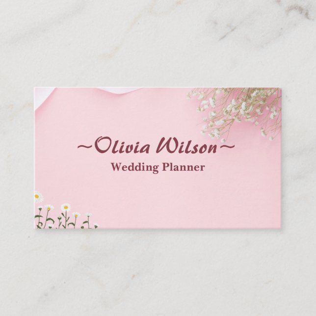 Pink Simple Minimalist Flower Wedding Planner Enclosure Card (Front)