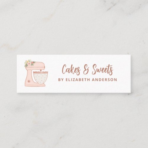 Pink Simple Mixer Floral Cake Bakery Business Card