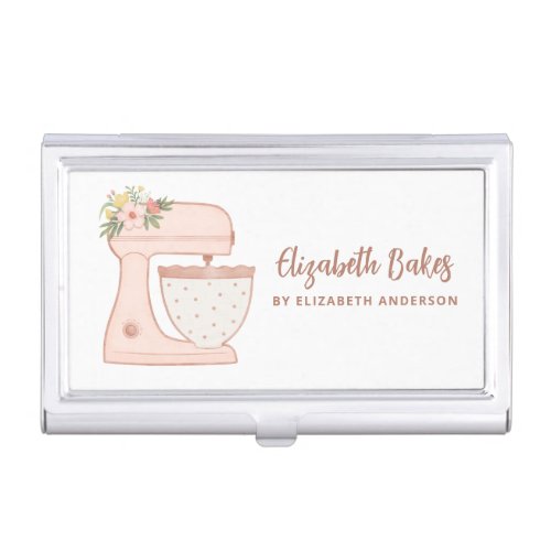 Pink Simple Mixer Floral Cake Bakery  Business Card Case