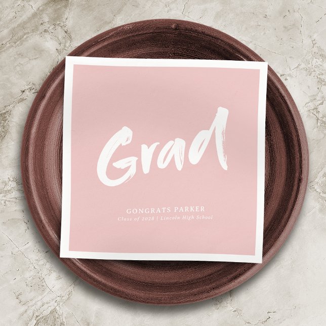 Pink Simple Modern Brush Script Graduation Napkins (Pink Simple Modern Brush Script Graduation Napkins)