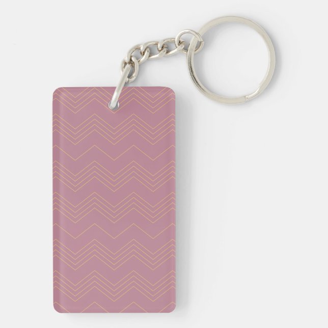 Pink, simple, modern, cool, trendy zigzag pattern keychain (Back)