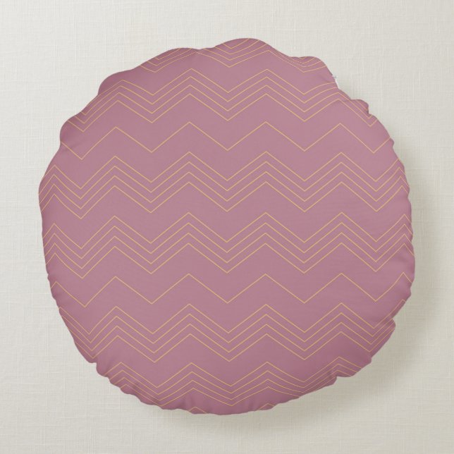 Pink, simple, modern, cool, trendy zigzag pattern round pillow (Back)