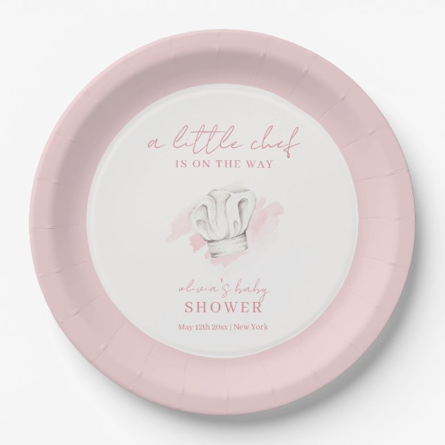 Pink Simple Modern Little Chef Baby Shower Paper Plates (Front)