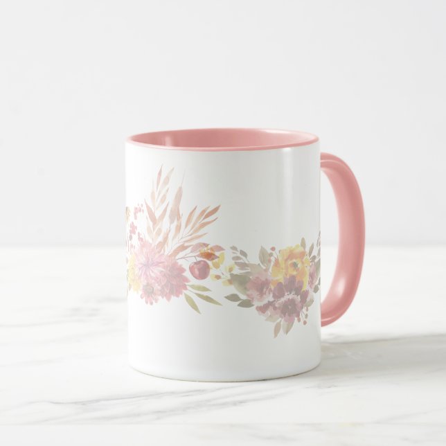 Pink simple Modern pink floral flowers for her Mug (Front Right)