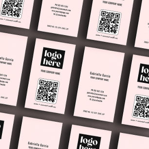 Pink Simple Modern QR Code Business Logo Card