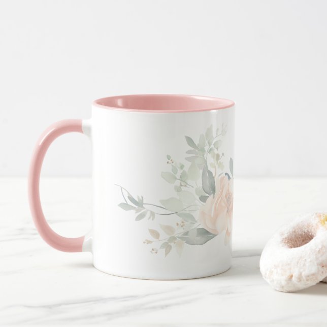 Pink simple Modern rose floral for her Mug (With Donut)