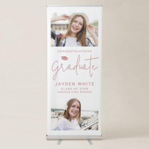 Pink Simple Modern Script Photo Graduation Party Retractable Banner