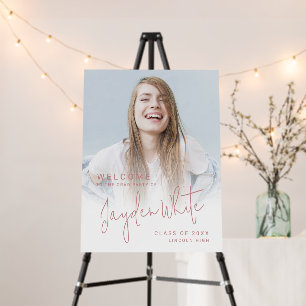 Pink Simple Modern Script Photo Graduation Welcome Foam Board