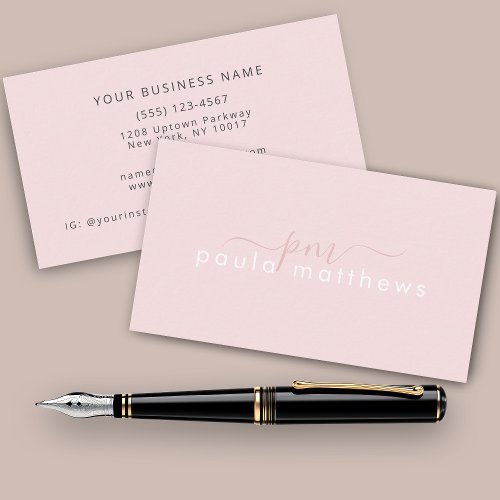 Pink Simple Name and Monogram Initials Business Card