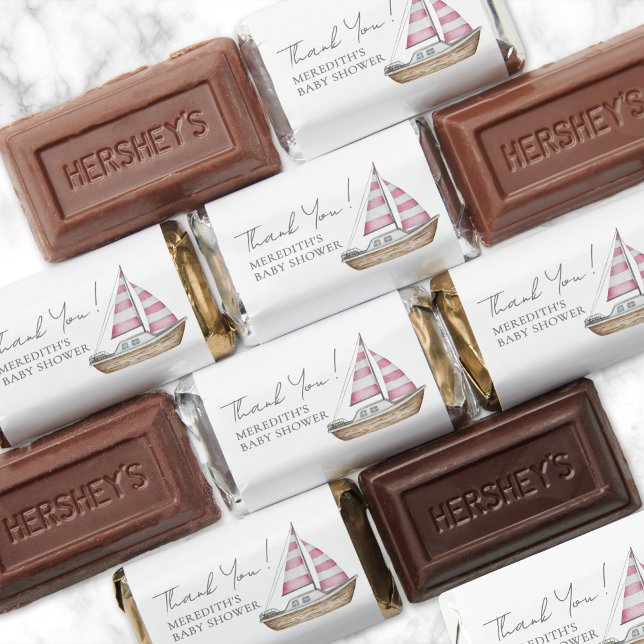 Pink Simple Nautical Baby Shower Hershey's Miniatures (Pink Simple Nautical Baby Shower Hershey's Miniatures)