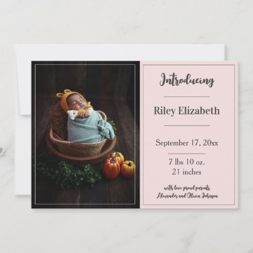 Pink Simple Photo Birth Announcement