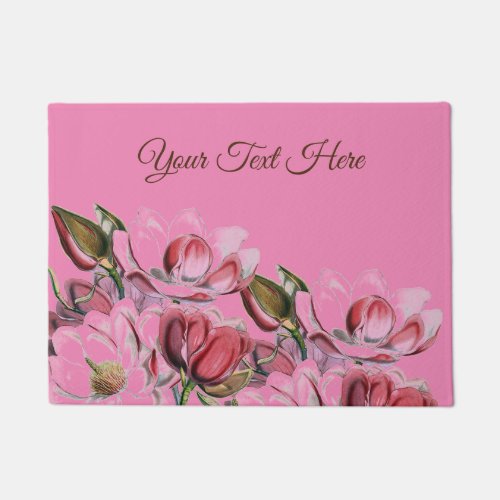 Pink Simple Professional Calligraphy Magnolias Doormat