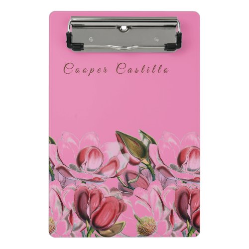 Pink Simple Professional Calligraphy Magnolias Mini Clipboard