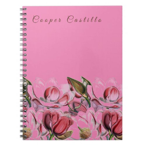 Pink Simple Professional Calligraphy Magnolias Notebook