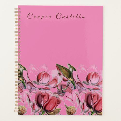 Pink Simple Professional Calligraphy Magnolias Planner