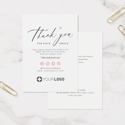 Pink simple script business logo thank you insert