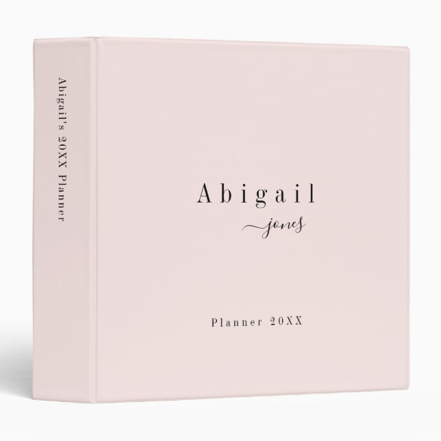 Pink Simple Script Name Modern personalized 3 Ring Binder (Front/Spine)