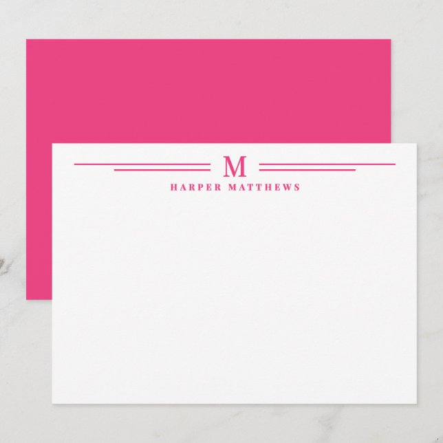 Pink Simple Two Border Minimalist Note Card (Front/Back)