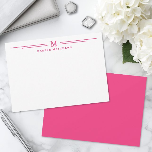 Pink Simple Two Border Minimalist Note Card (Pink Simple Two Border Minimalist Note Card )
