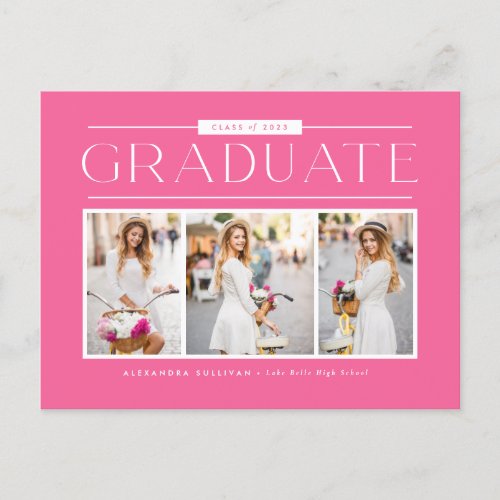 Pink Simple Typography Photo Collage Graduation Postcard