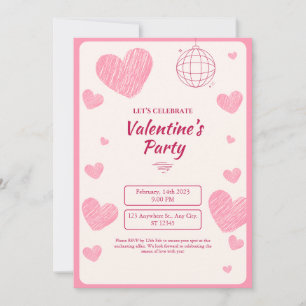 Pink Simple Valentine Day Party Card