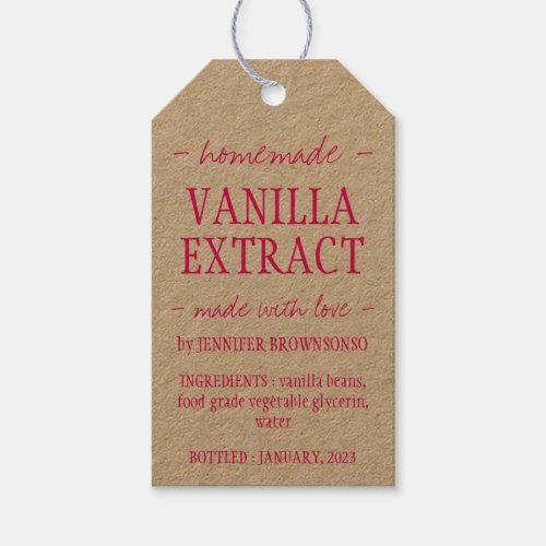 Pink Simple Vanilla Extract Bottle Homemade brand Gift Tags