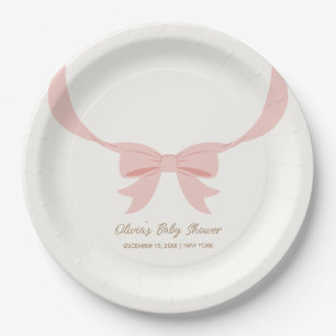 Pink Simple Vintage Bow Girl Baby Shower Paper Plates