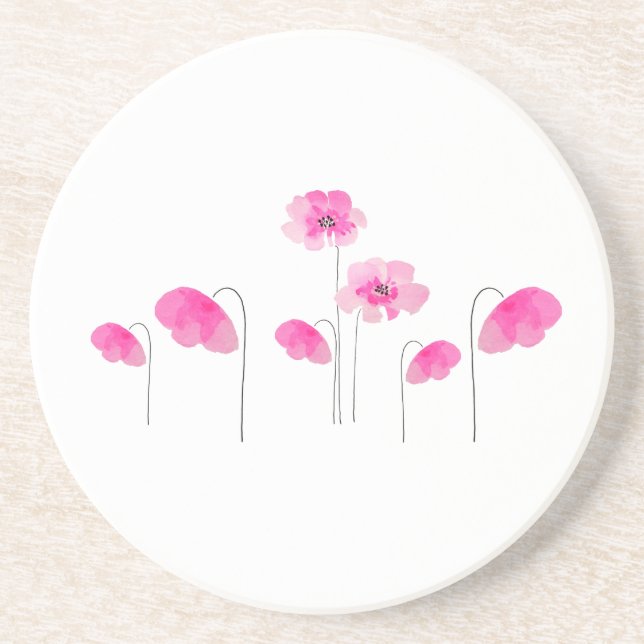 Pink Simple Watercolor Bouquet Flowers Pink White Coaster (Front)