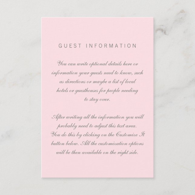 Pink Simple Wedding Insert Card (Front)
