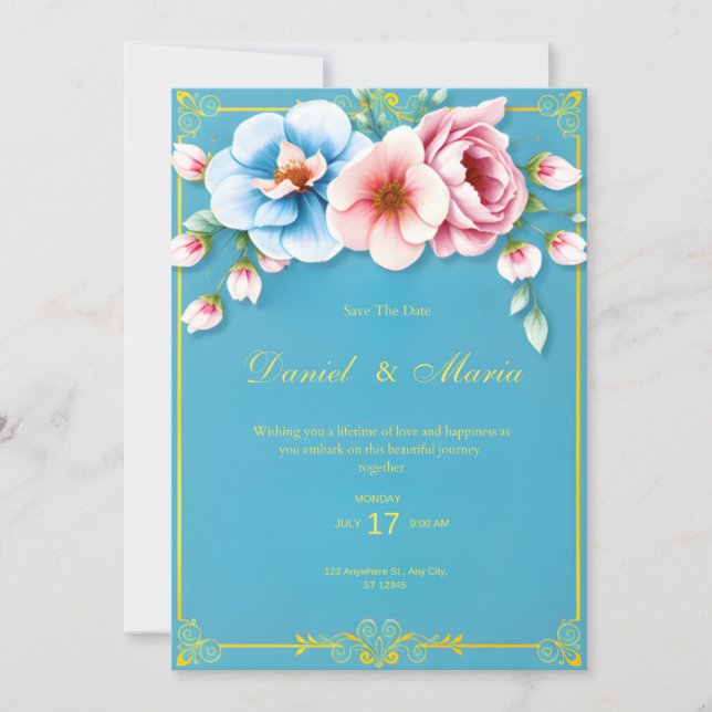 Pink Simple Wedding Invitation Card (Front)
