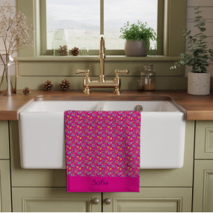Pink simple wildflower pattern name kitchen towel