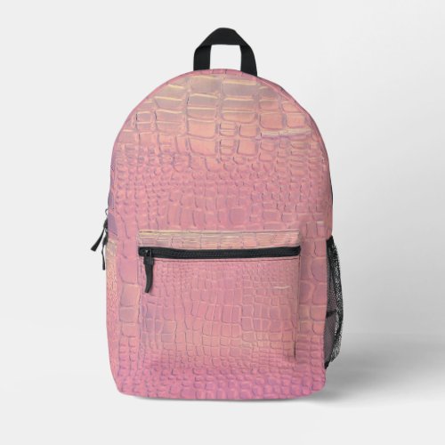 Pink Simulated Crocodile Pattern Backpack