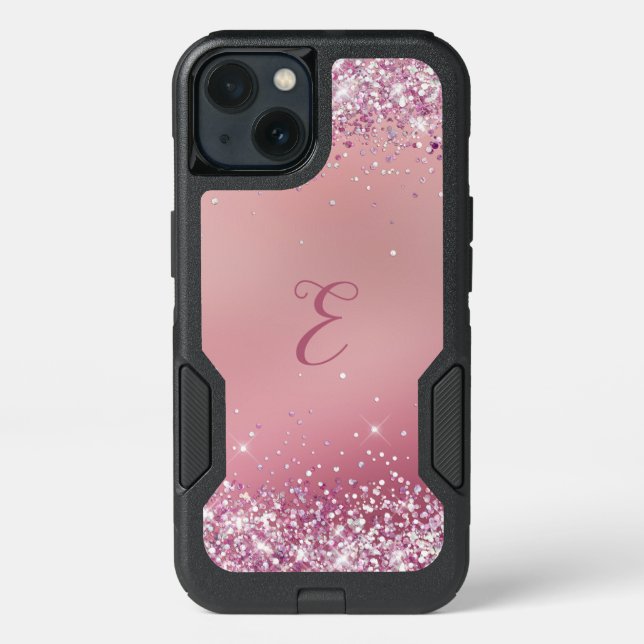 Pink Sine and Glitter Monogrammed Otterbox iPhone Case (Back)