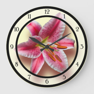 Pink Single Stargazer Lily Large Clock