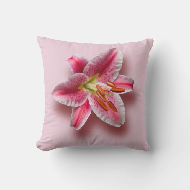 Pink Single Stargazer Lily Throw Pillow (Front)