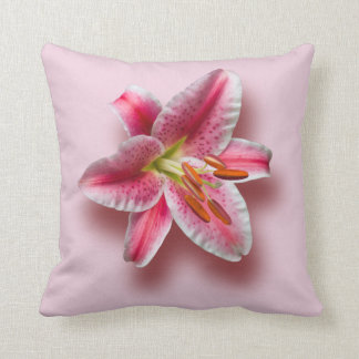 Pink Single Stargazer Lily Throw Pillow