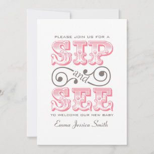 Pink Sip And See Party It's A Girl Invitation