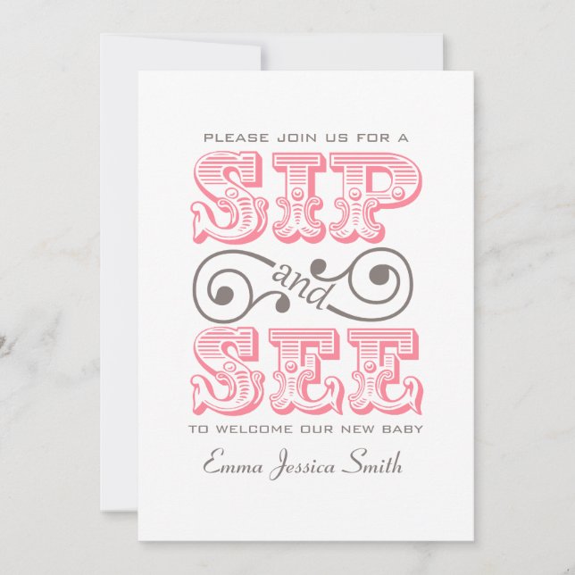 Pink Sip And See Party | It's A Girl Invitation (Front)