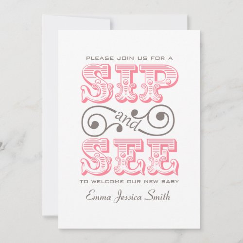 Pink Sip And See Party  Its A Girl Invitation