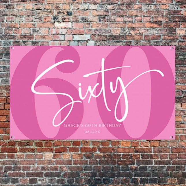 Pink Sixty 60th Sixtieth Birthday Party Banner (Creator Uploaded)