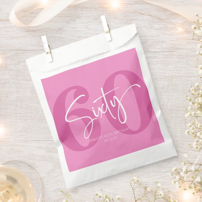 Pink Sixty 60th Sixtieth Birthday Party Favor Bag (Clipped)